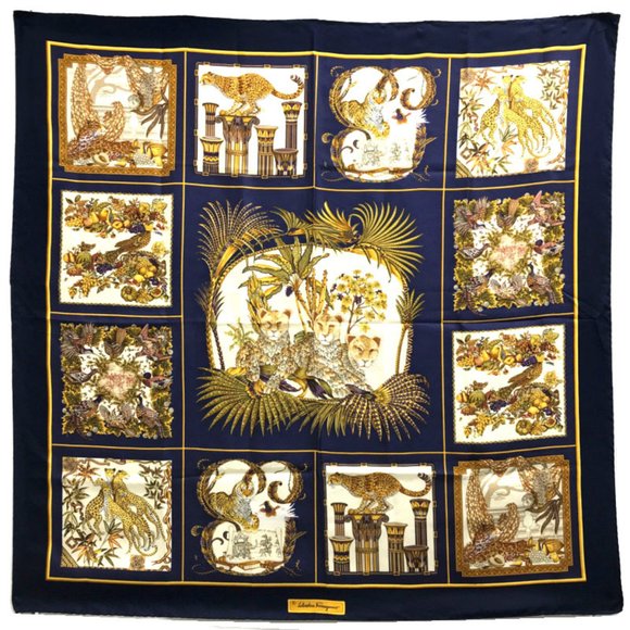 Salvatore Ferragamo Accessories - SALVATORE FERRAGAMO Silk Scarf Navy
